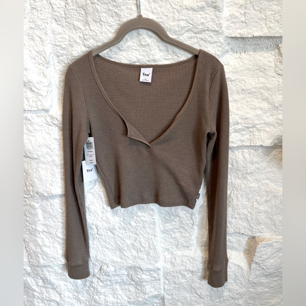 Aritzia TNA Tan Henley Longsleeve. Size XS. Brand New With Tags.